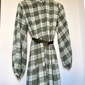 MINIMUM Long Flowy Soft Green Plaid Dress